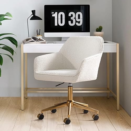 Zesthouse Modern Desk Chair with Wheels, White Swivel Vanity Chair