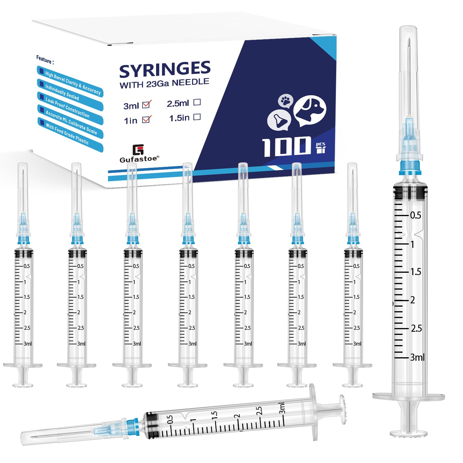 Photo 1 of 100Pack 3ml/cc with 23 G Safety Luer-Slip Individually Wrapped
