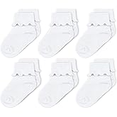 CozyWay Baby Ruffle Socks Baby Girl Turn Cuff Ankle Comfy Cotton Socks Infant - 6 Pack
