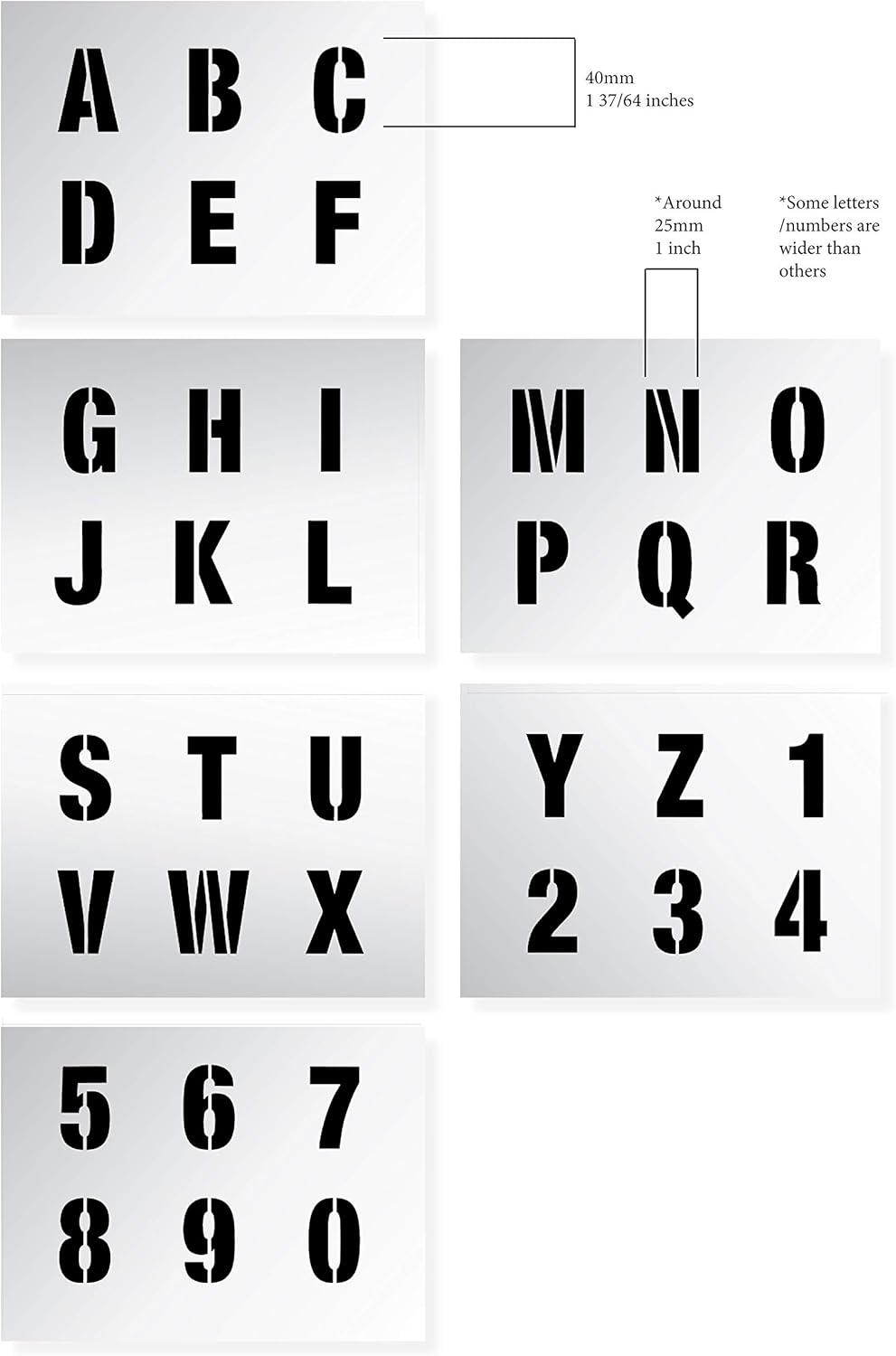 Dovetails Vintage Letter Stencil 40 mm Tall Modern Style Capital Letters and Numbers, off white, 6 sheets of 200 x 148mm - Image 3