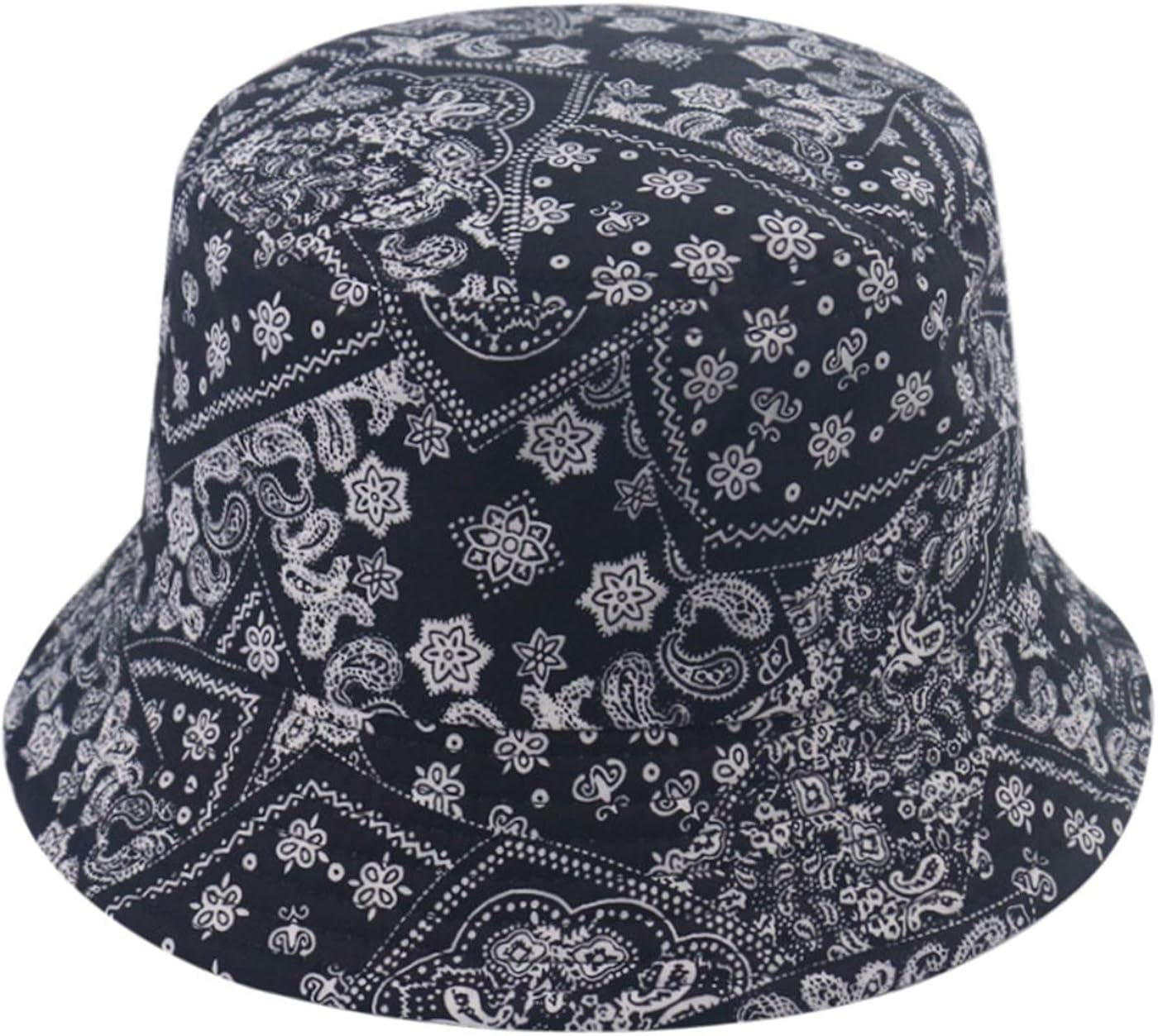 Bucket Hats for Women, Summer Print Double-Side-Wear Fishing Hats Outdoor Beach Caps (Cashew Black Flower): Clothing