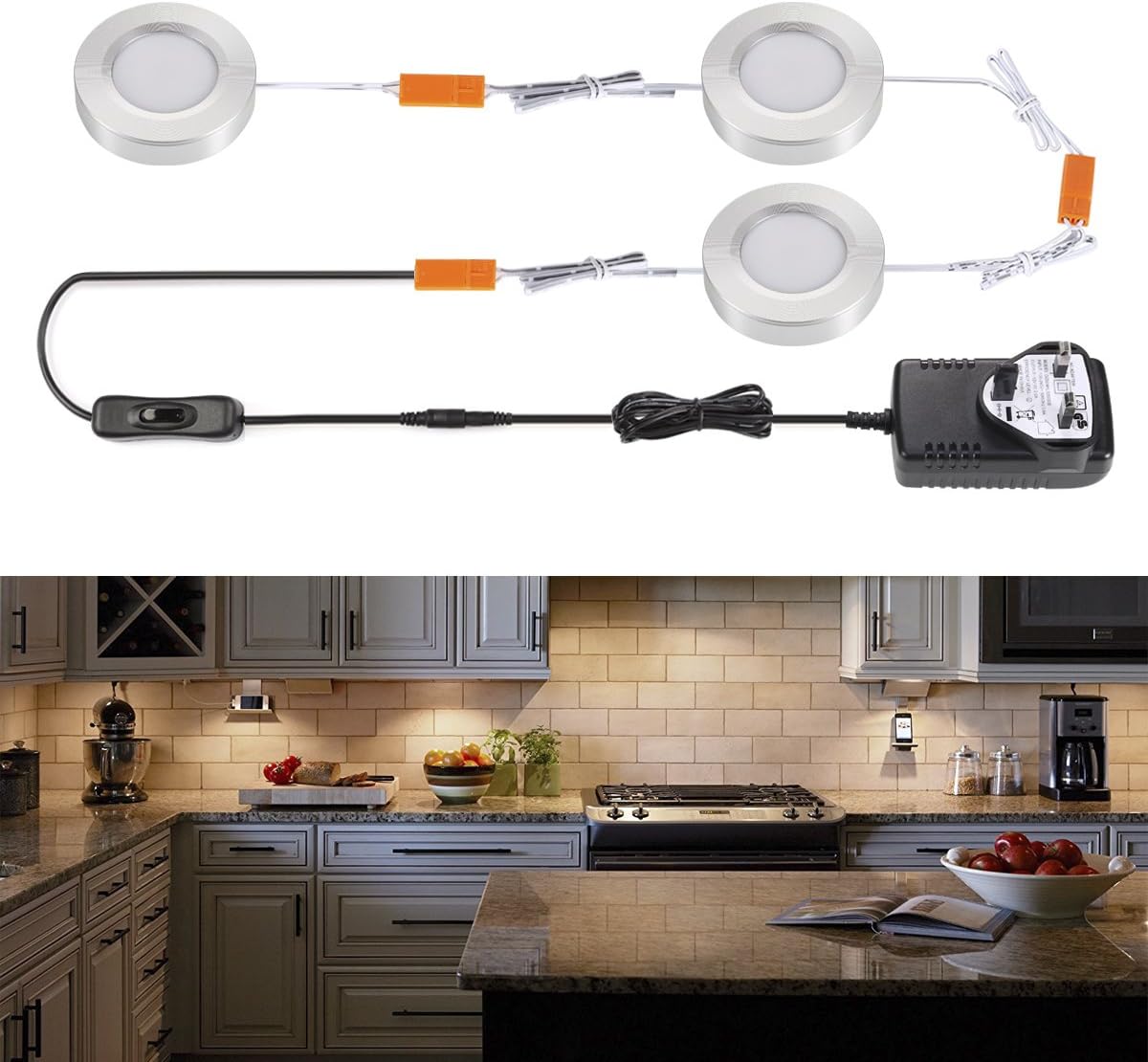 LED Under Lighting Kit, Dimmable LED Puck Lights with Plugin