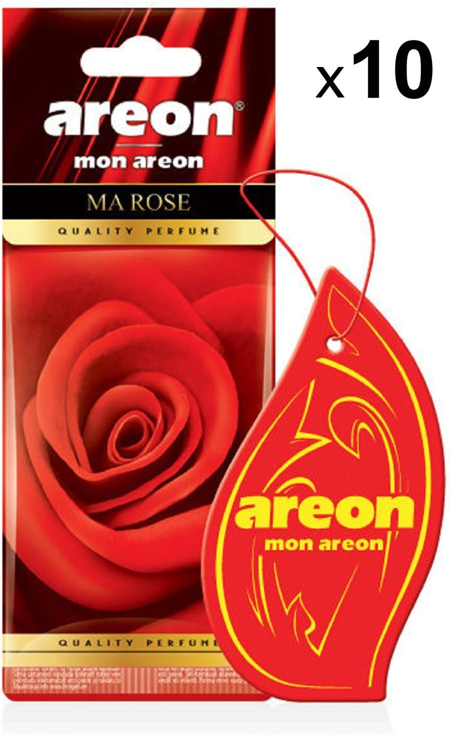 AREONMon Car Air Freshener Ma Rose Red Flower Hanging Set Multi Pack of 10