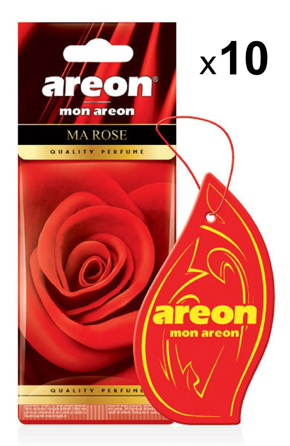 AREONMon Car Air Freshener Ma Rose Red Flower Hanging Set Multi Pack of 10