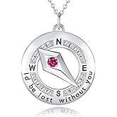 FANCIME Sterling Silver Compass Birthstone Necklaces Fine Jewelry Anniversary Birthday Gifts for Women Her Wife Mom