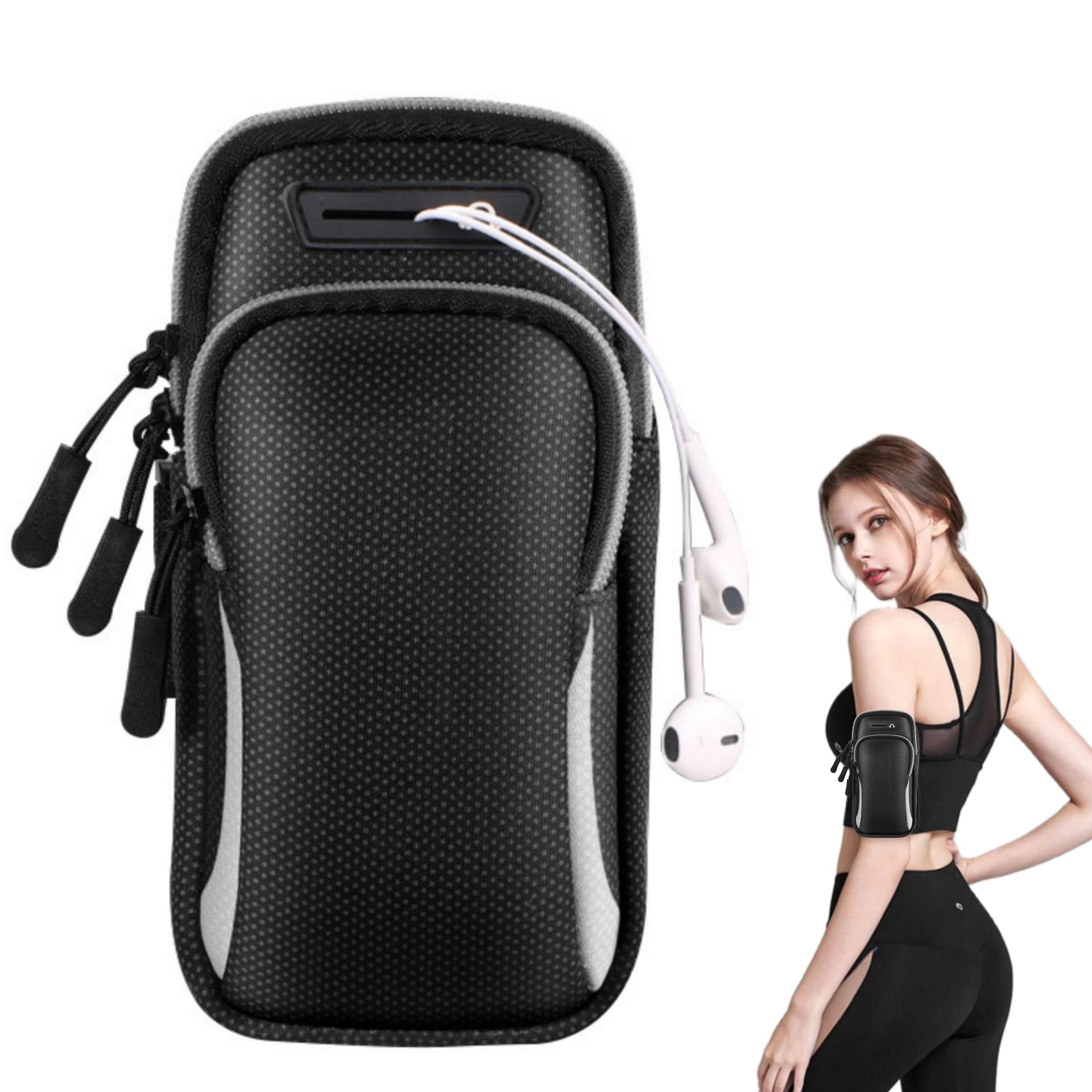 DAWOOWF Sweat-Resistant Running Arm Band with Mobile Phone Pocket for iPhone Pro Max etc. Perfect Accessory for Gym, Running and Cycling (Grey)