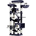 Heybly Cat Tree，71-Inch Tall Tower for Indoor Cats with 2 Perches, 2 Big Condos, 2 Hammocks, Basket, Scratching Pad，Large Cat Furniture and Condo, Smoky Gray HCT034G