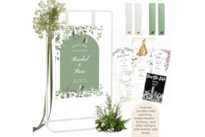 FUROSA Wedding Sign Holder, Adjustable Welcome to Our Wedding Sign Stand W/Design Bundle & Leather Sign Hanging Straps, Heavy Duty Easel Stand for Sign, Wedding Seating Chart Stand, Easel for Display (White)