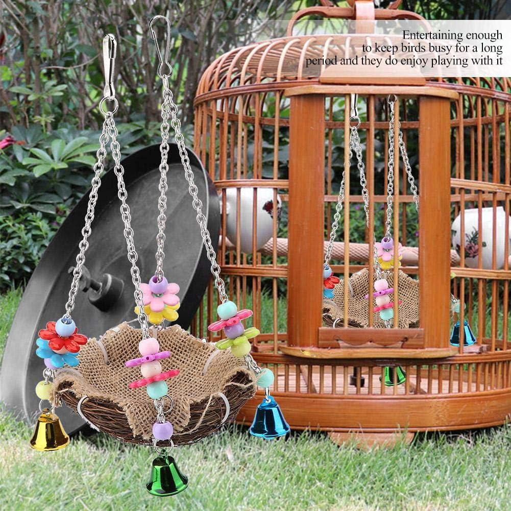 Rattan Birds Nest Swing Toys Parrot Climbing Chew Toys Colorful Birds Cages Perches Hanging Parrots Straw Toys with Bells S for Pet Birds Parrot Cage Accessories - Image 3