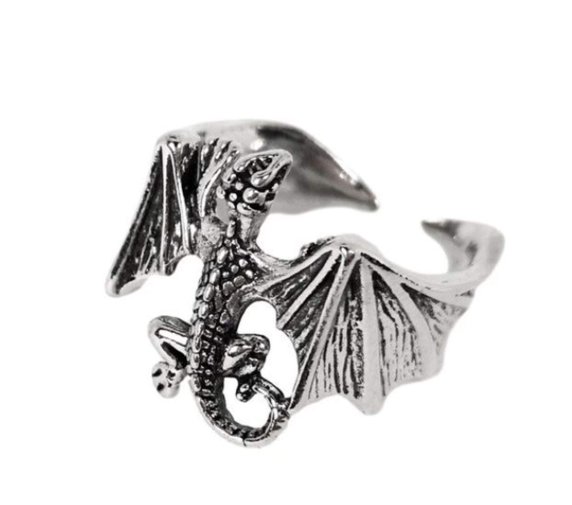CrownOfRibbons Goth Dragon Ring for Smaller Fingers, Knuckle Claw Jewellery, Adjustable, In an Organza Bag