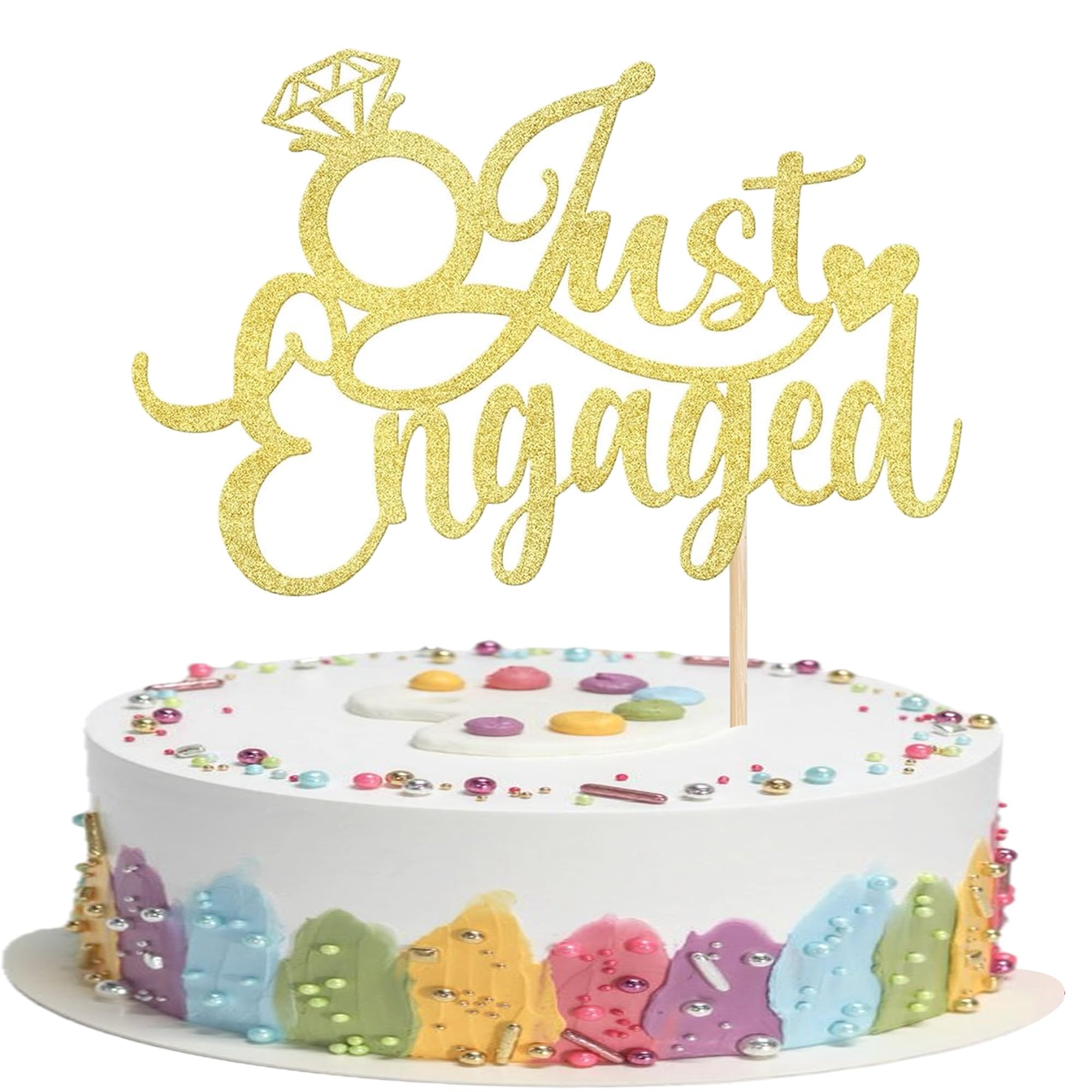 SYKYCTCY 1 Pack Just Engaged Cake Topper Glitter We're Engaged Cake Pick Bridal Engagement Wedding Cupcake Decoration Party Supplies Gold
