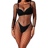 Tosmifairy Women's One Piece Bodycon Black Mesh Jumpsuit,Medium Hole Fish Net Club Outfit for Ladies