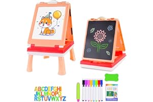 AyeKu Easel for Kids,Tabletop Easel for Toddler, Educational Toys Gifts for 3 4 5 6 7 Year Old Boys Girls -Comes with Chalkboard, Magnetic Whiteboard Letters and More (Pink)
