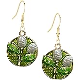 Aishgjia Vintage Enamel Pearl Flower Earrings for Women Circle Oil Painting Flower Pearl Drop Dangle Earrings