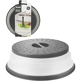 Tovolo Collapsible Microwave Splatter Cover 10.5" Medium, Charcoal | Vents release steam, easy-grip handle, doubles as a colander for rinsing produce, folds flat for storage, dishwasher safe