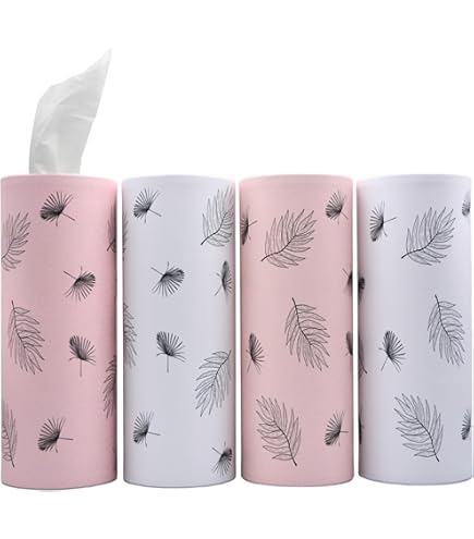 HONMEET 4Pcs Portable Round Car Tissue Holder Refillable Cylinder Tissue Box For Travel Office Home
