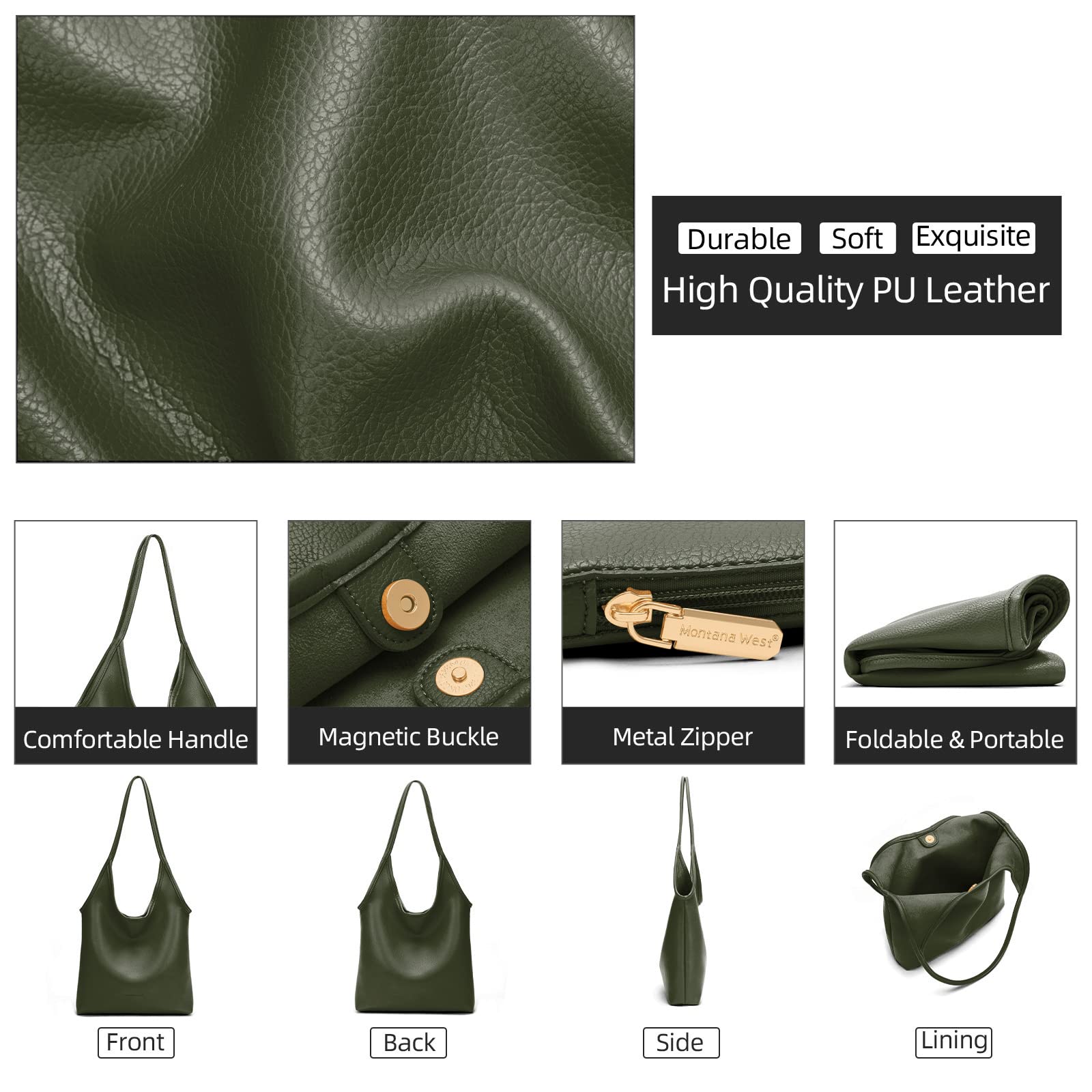 Montana West Slouchy Hobo Bags for Women Soft Designer Shoulder Purses Ladies Top Handle Handbag