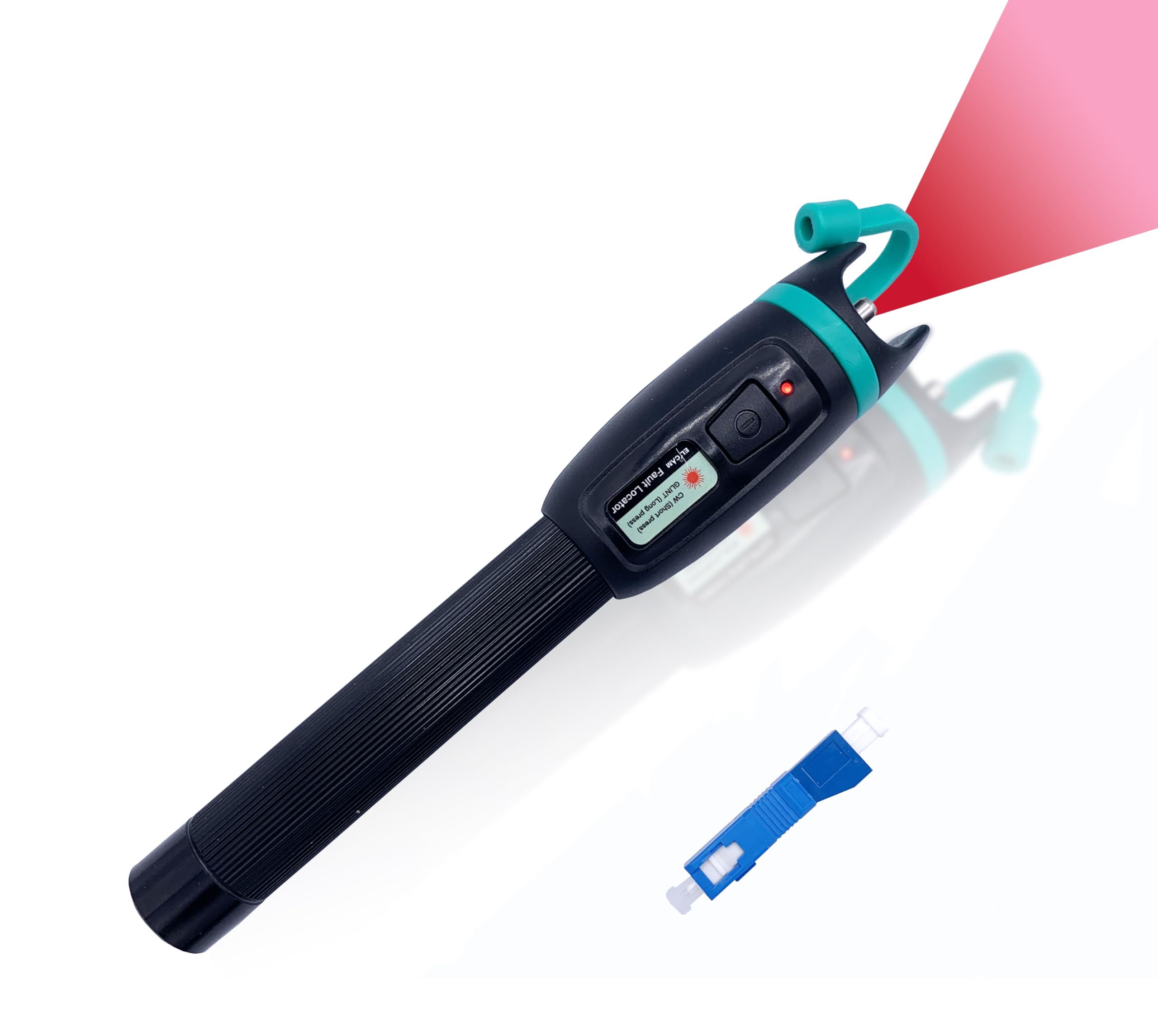 Elfcam® - Universal FTTH VFL Optical Pen, Optical Troubleshooting, Supplied with Adapter SC Male 2.5mm to LC Female 1.25mm, Fiber Optic Cable Tester SC FC St LC, 50 mW/50km