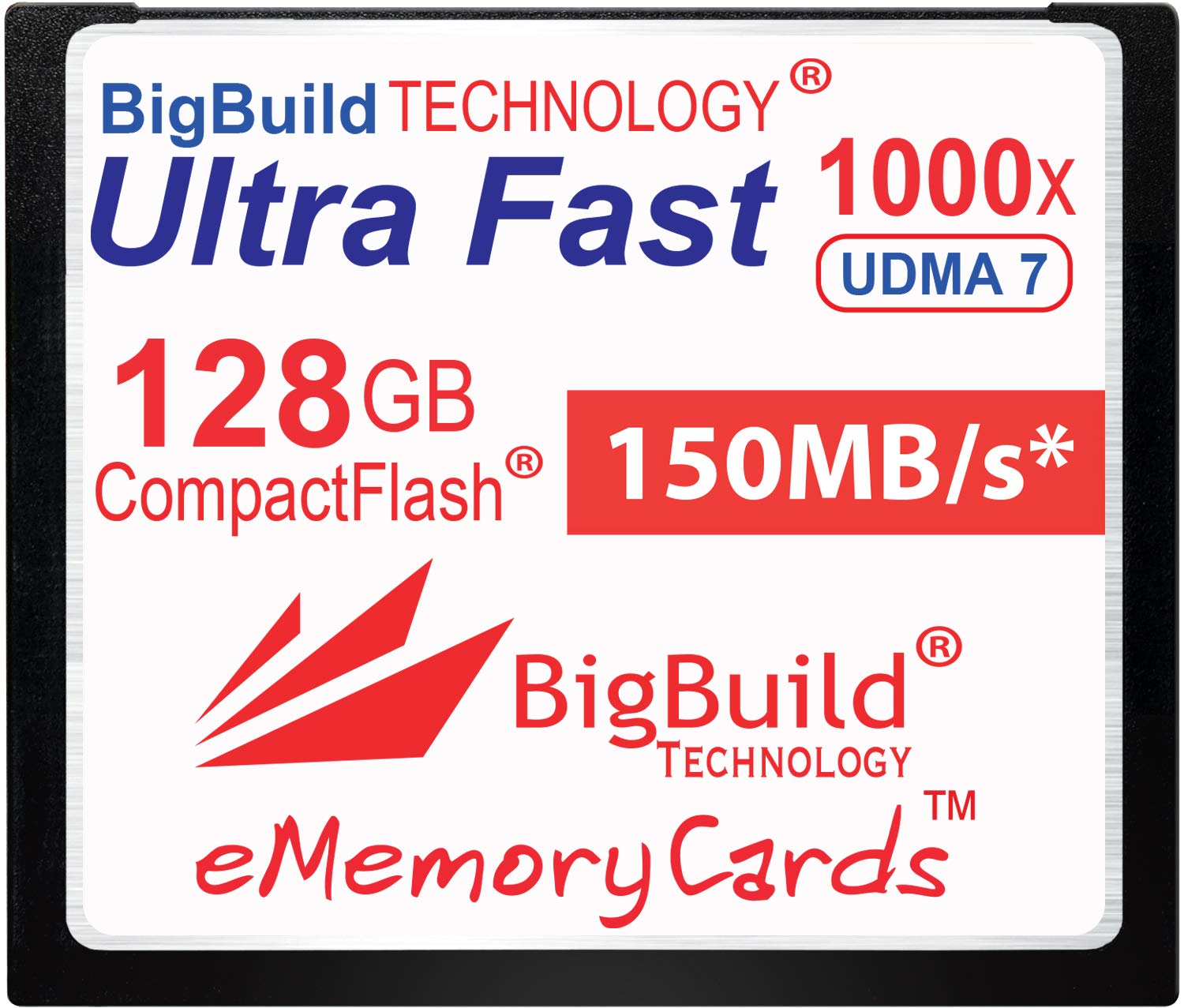 eMemoryCards 128GB Ultra Fast 150MB/s CompactFlash memory card compatible with Canon 10D/20D/30D/40D/50D/1D/1Ds/5D/5Ds/7D Mark I/II/III/IV, Nikon D, Olympus E, Sony Alpha, Leica S Cameras