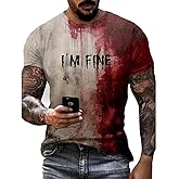 I'm Fine Blood Shirt Men Funny Halloween Bloody Horror Tshirts Blood Splatter Stain Casual Tee Scary Movie Tops
