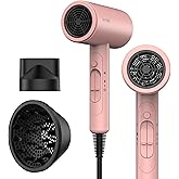 FUNTIN Hair Dryer, Blow Dryer with Diffuser Brush for Women 4C Thick Hair Ionic Hair Dryer(Baby Pink)