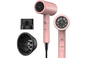 FUNTIN Hair Dryer, Blow Dryer with Diffuser Brush for Women 4C Thick Hair Ionic Hair Dryer(Baby Pink)