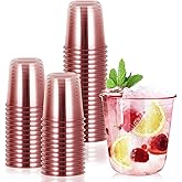 RMERVE 60 Pcs Disposable Stemless Glasses 12oz Pink Plastic Cups Disposable Cold Party Drinking Cups Wine Glasses for Meeting Weddings Birthdays Cocktail Christmas Party Supplies (Pink)