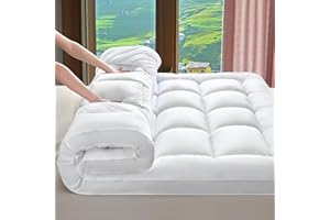 STWIENER Extra Thick Queen Mattress Topper, Breathable Ultra Soft 1300 GSM Down Alternative Filled Fitted Mattress Protector 8-21" Deep Pocket, Comfort Support Back Mattress Pad Cover (60x80 in,White)