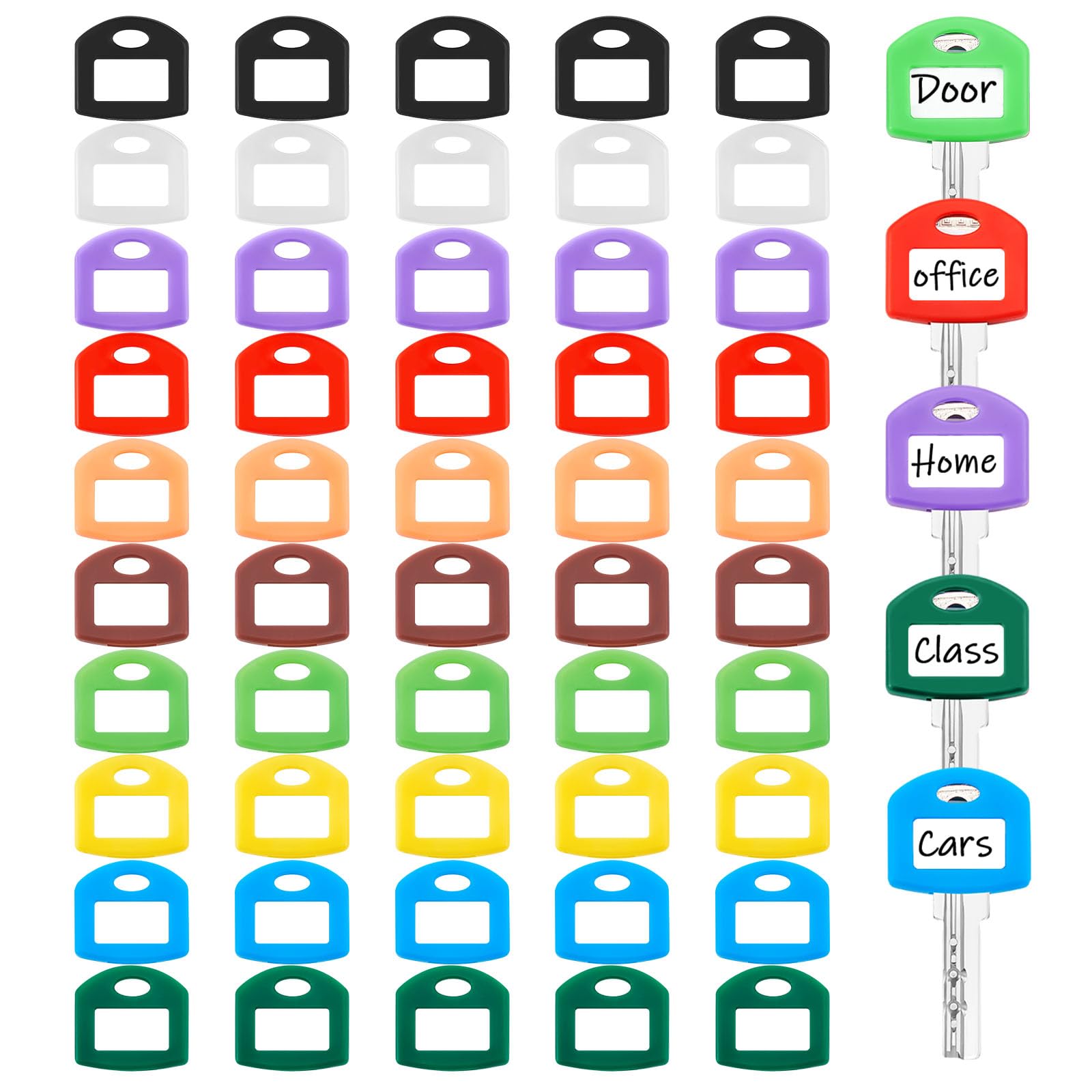 Photo 1 of Blulu 50 Pieces Colored Key Covers Cap Tag 1 Inch Key Covers Protectors with Blank White Cardstock Labels and Clear Plastic Sheet for House Classification Organization(Classic Color)