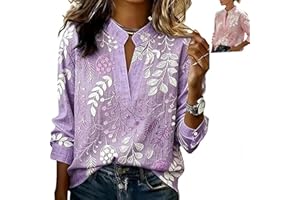 Women's Heavy Industry Stand Collar V-Neck Floral Embroidered Long Sleeve Blouse Elegant Dressy Casual Spring Summer Tops