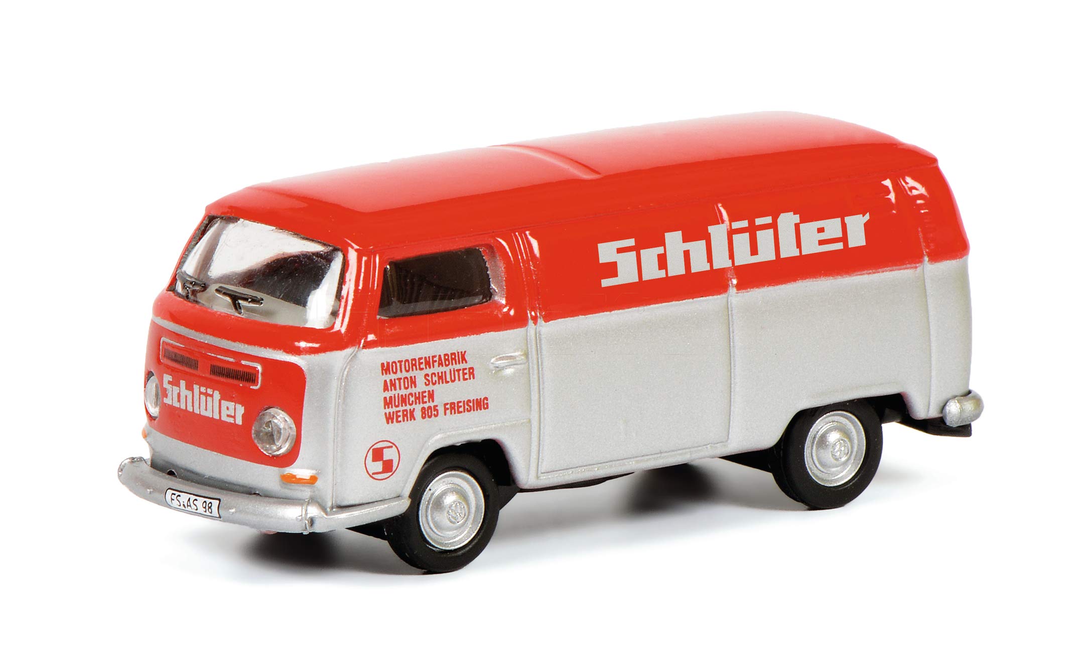 Schuco 452650700 VW T2a Schlüter Box Truck Model Car 1:87 Scale Red/Silver