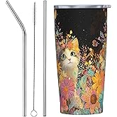 Cat Tumbler with Lid and Straw 20 oz Stainless Steel Cup Vacuum Insulated Leakproof Coffee mug for Home Office Travel Holiday Gifts