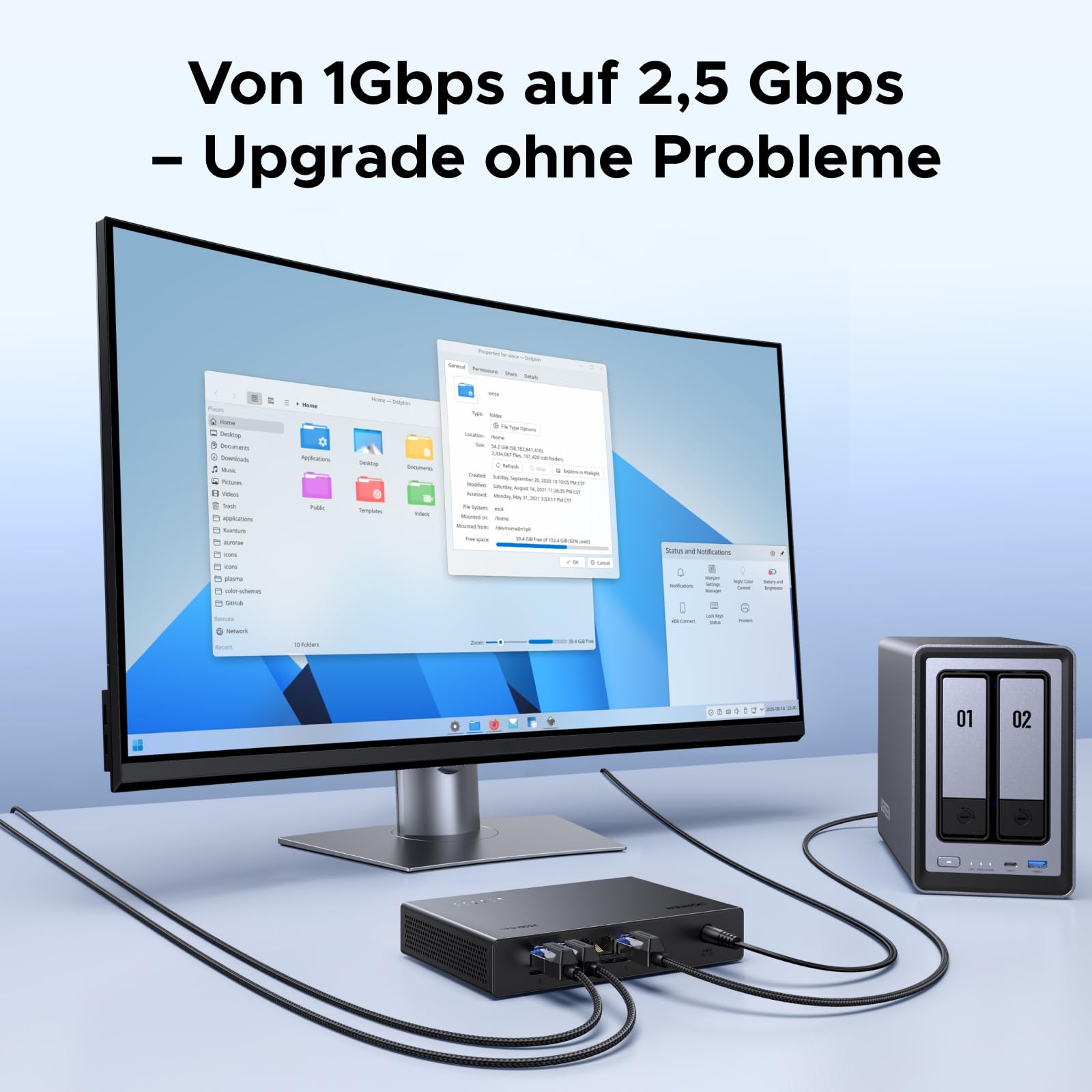 UGREEN 2.5G LAN Switch mit 5X 2.5G Ports,Unmanaged Netzwerk Switch für Computer,NAS,Server,WiFi 6 AP, Schnelle Datenübertragung,lüfterlos und leise,Desktop/Wandmontage 4