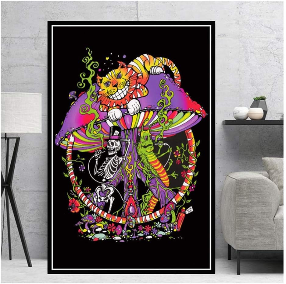 Visual Mushroom Mind Education Posters and Print Psychedelic Magic Black Light Wall Art Canvas Painting Home Decor-50x75cmX1 No Frame
