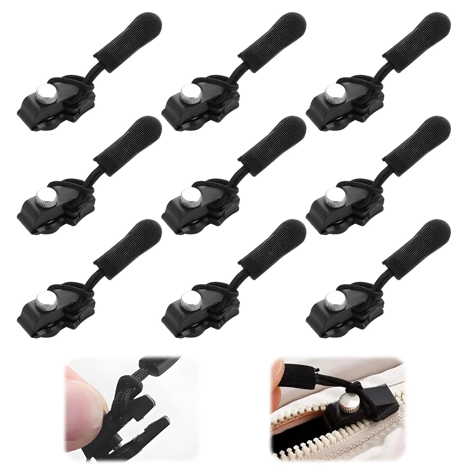 9PCS Zipper Repair Kit Zip Fixer Pull Universal Replacement Slider 3 Sizes #3#5#7#8#10 Easy Clip-On Zips Extension for Jackets Coats Luggage Backpacks Tents Jeans Tool-Free Instant Fix for Broken