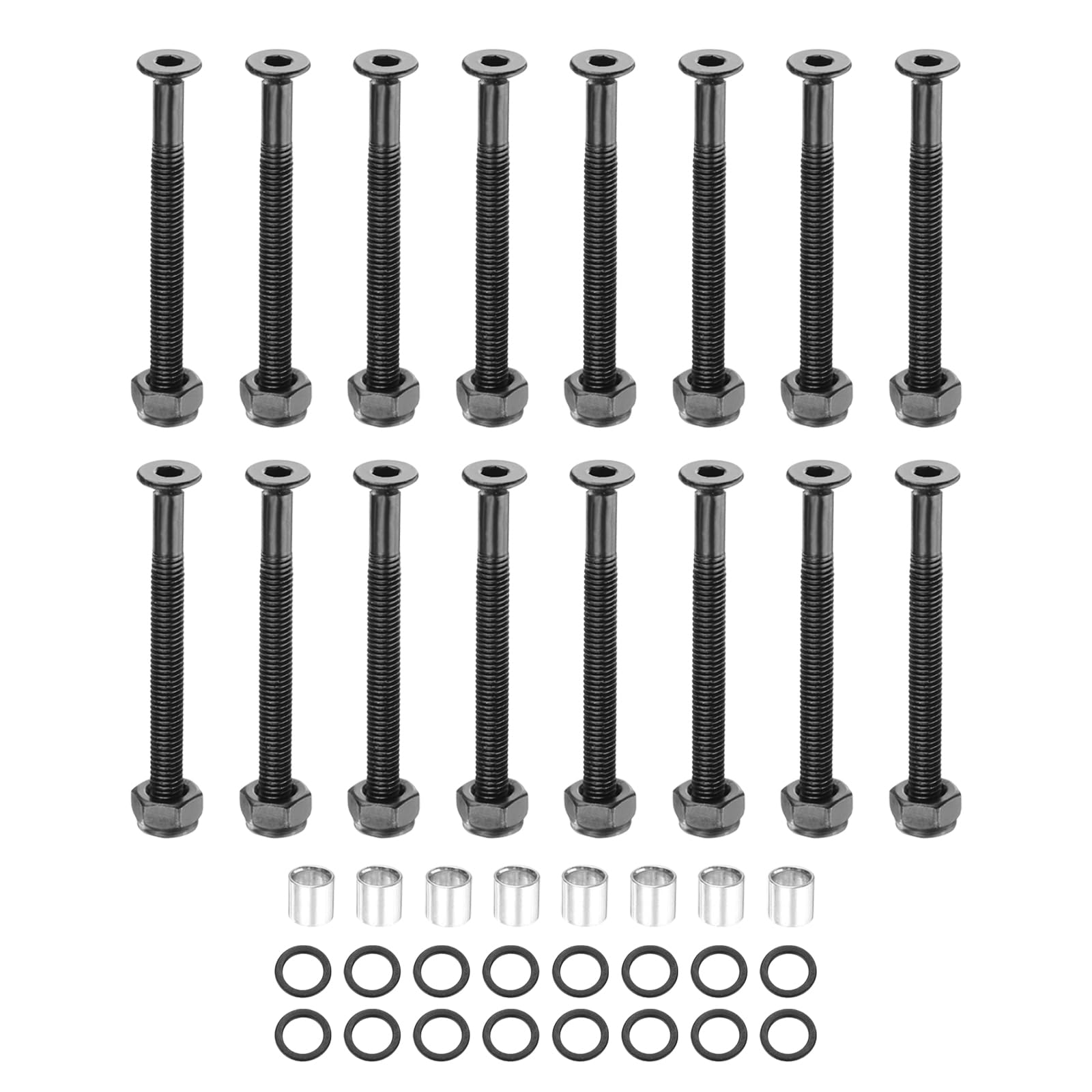 PATIKIL Skateboard Hardware Kit, Includes 16pcs 2-1/16" Desk Mounting Screws 16pcs Axle Nuts 8pcs Spacers 16pcs Washers for Skateboard Truck Wheel, Black