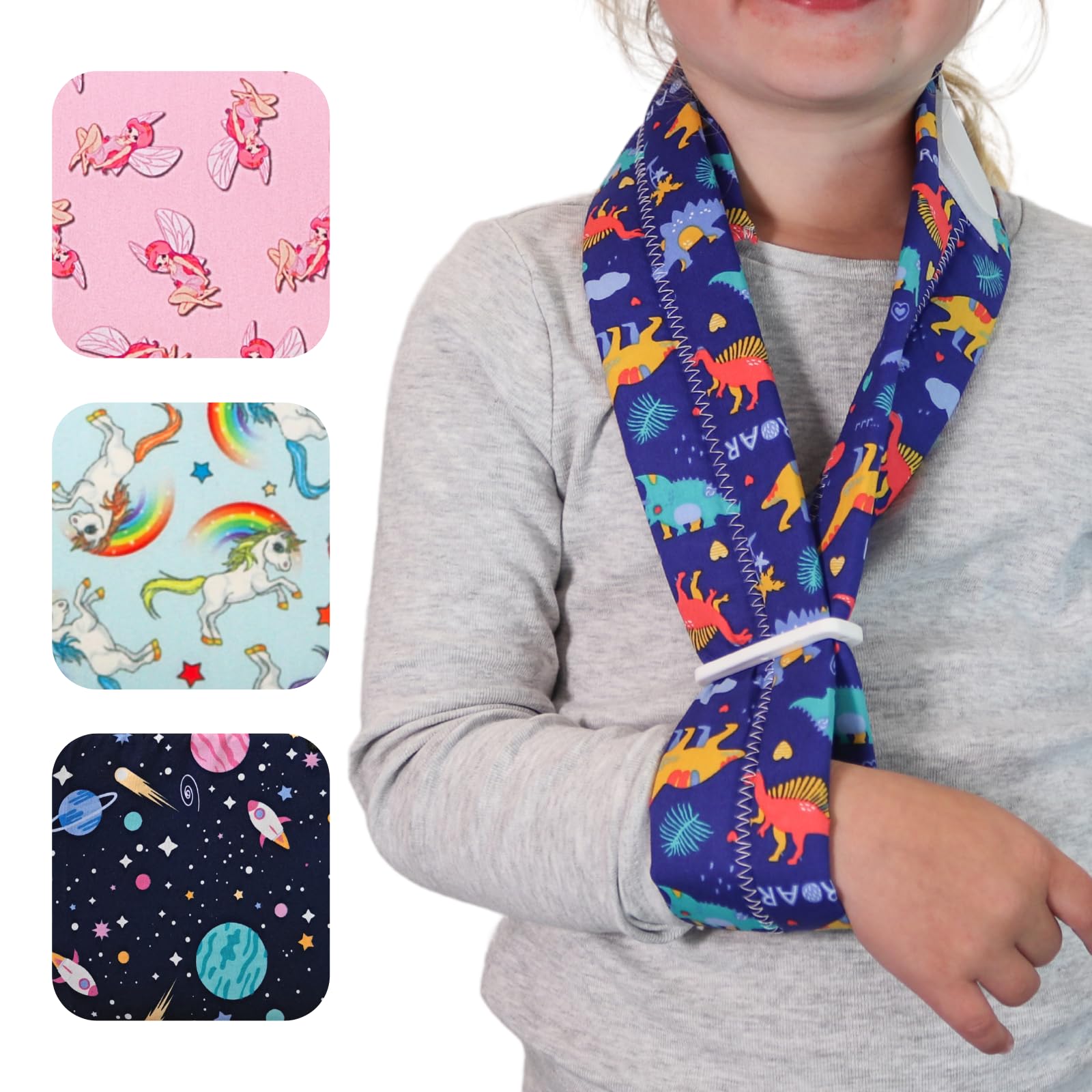 Solace Bracing Children's Padded Sling (5 Fun Designs) - British Made & NHS Supplied Kids Collar & Cuff Sling - #1 Arm, Collarbone, Wrist, Shoulder & Elbow Support for Fractures & Injuries - Dinosaurs