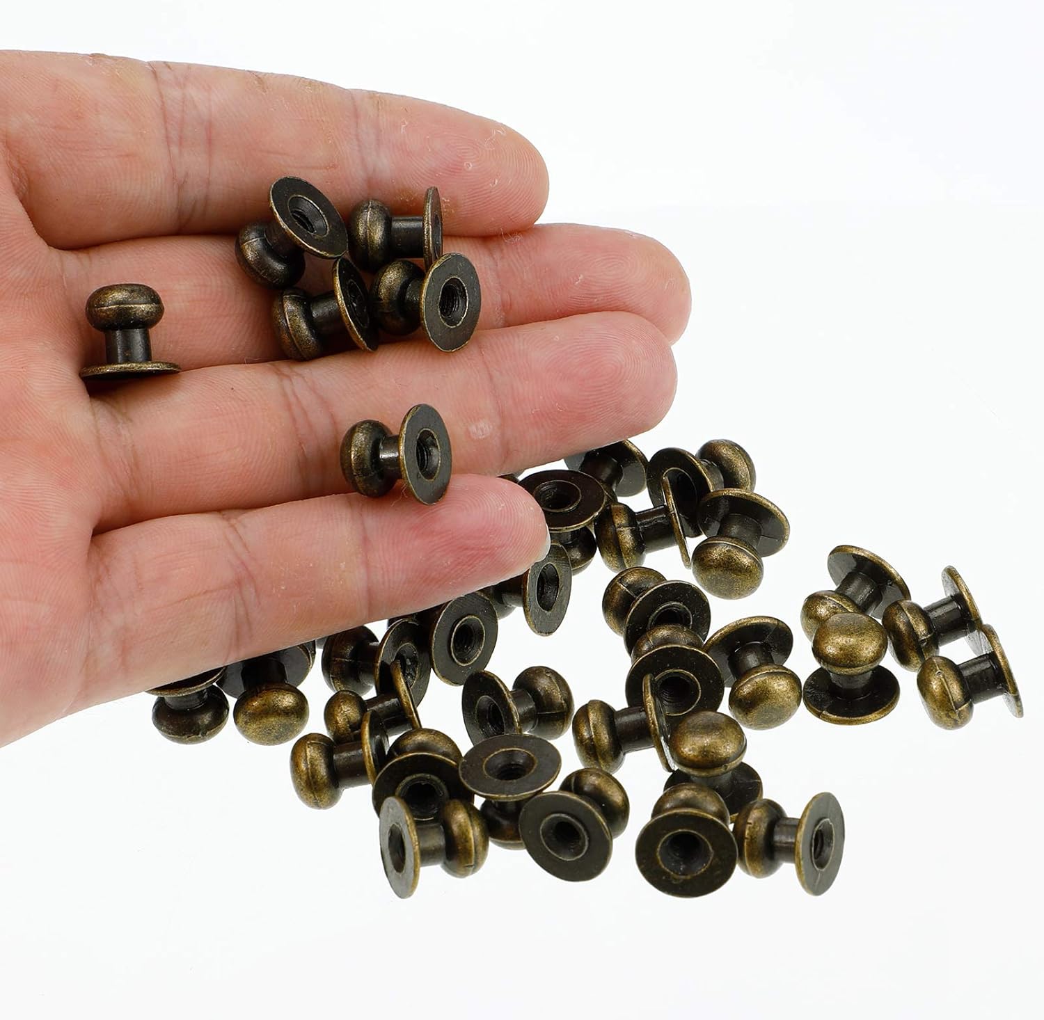 Ripeng 36 Pieces Mini Round Head Knobs Vintage Antique Drawer Metal Round Head Pull Handle Knobs with Screws for Wood Case Drawer Cabinets 0.47 x 0.43 Inch(Bronze) - Image 4