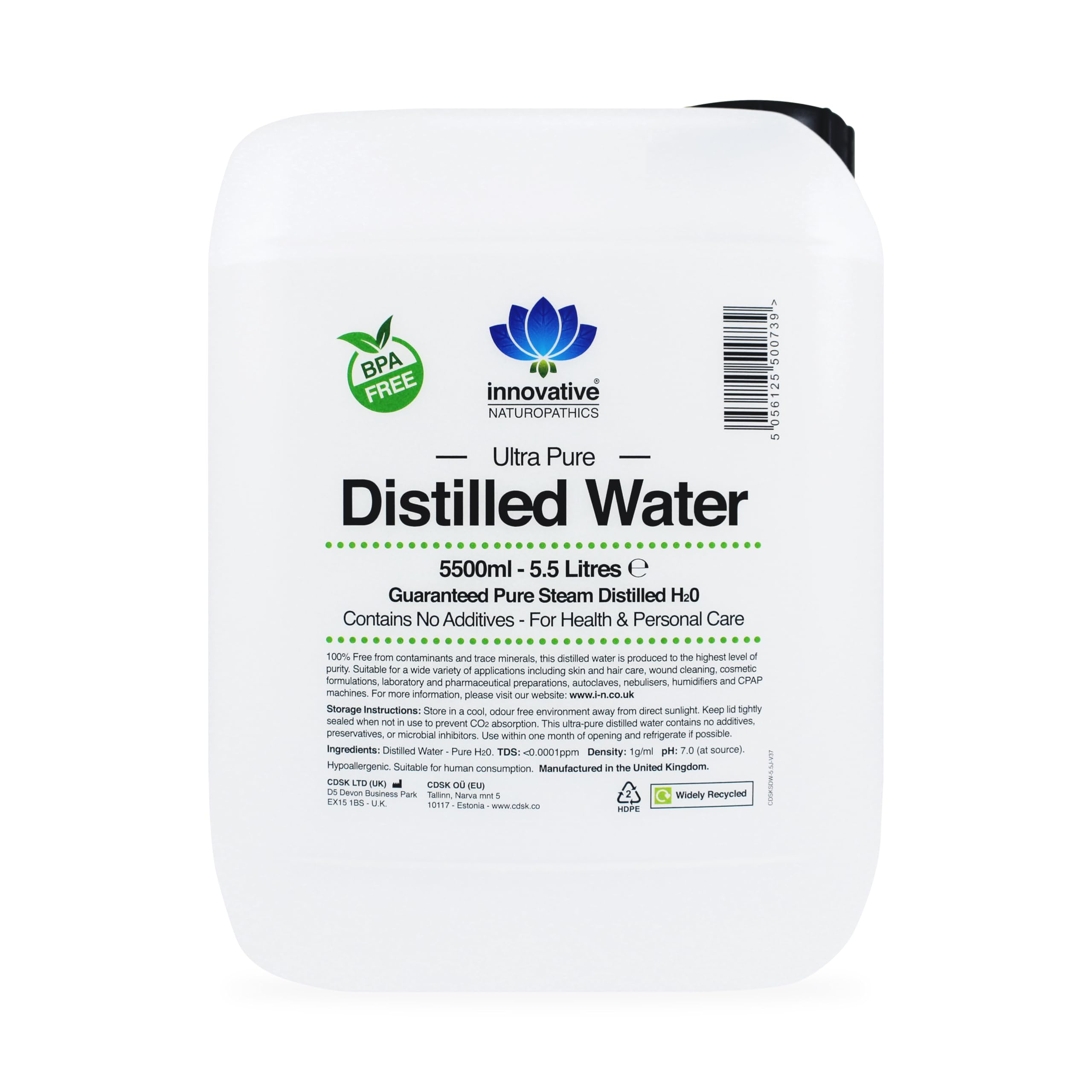 Distilled Water - 5.5 Litres - Ultra Pure Water