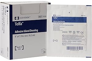 Covidien 7550 Telfa Adhesive Island Dressing, 4" x 4" Size (Pack of 25)