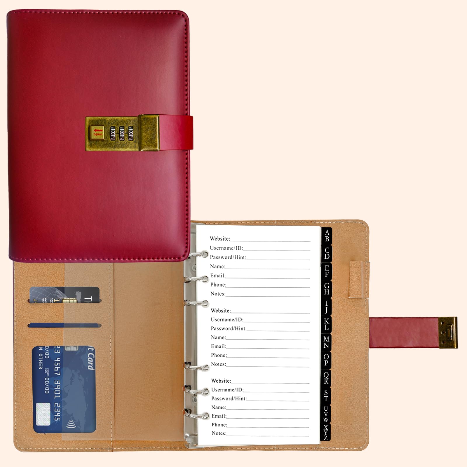 Photo 1 of BTSFTOGET Small Password Book with Alphabetical tabs. 316 Pages Lockable Password Keeper Journal Notebook for Computer & Website Logins, RED Leatherette Hardcover, 7.5in x 5.5in