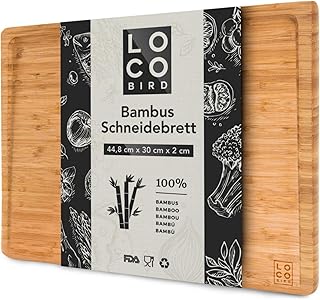Loco Bird massives Bambus Schneidebrett mit Saftrille - 44,8x30x2 cm großes Holz-Brett für die Küche - XXL Tranchierbrett - Antibakterielles Holzbrett