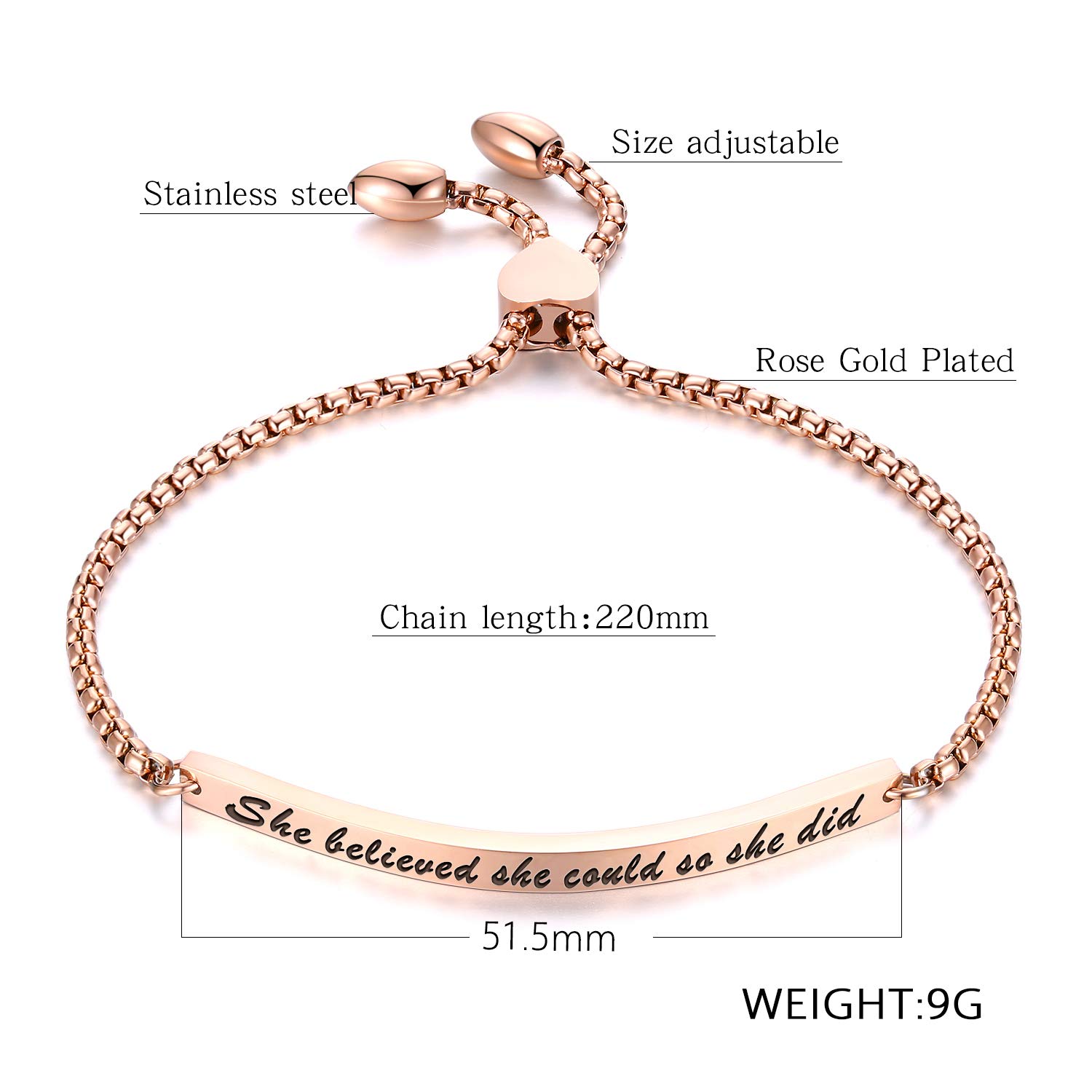 GAGAFEEL Cuff Bangle Inspirational Jewelry She Believed she Could so she did Women Bar Bracelet Link Birthday Xmas Gift (Silver)