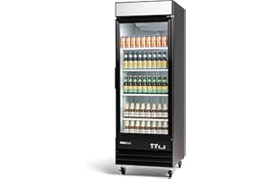 PEAKCOLD 1-Door Display Refrigerator - 23 Cubic Ft, Energy Efficient, Black Merchandiser Refrigerator With Glass Door, White Interior & LED Lighting - Commercial Display Cooler