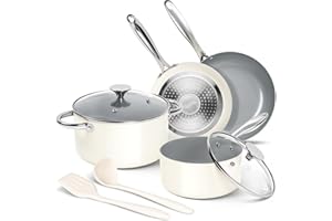 MICHELANGELO Pots and Pans Set Non Stick - Titanium Cookware Set Non Toxic Ceramic Coating, 8-Pcs Nonstick Pots and Pans with