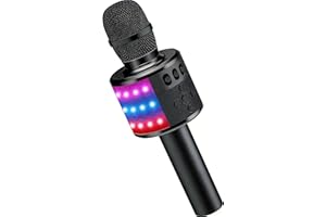 Wireless Karaoke Microphone with Bluetooth, Disco Lights & Echo - Portable Singing Mic with Built-in Speaker for Kids Adults,