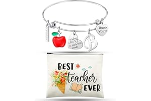 Highergo 2 Pcs Teacher Appreciation Gifts Set for Women Teachers' Day Gifts Kits Cosmetic Bag Makeup Pouch Thank You Bangle Bracelet 2025 Graduation Present,Best Teacher Ever Present