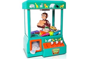 Bundaloo Claw Machine for Kids - Jungle Themed Miniature Candy Grabber with 3 Mini Plush Toys, 30 Reusable Tokens - Electronic Prize Dispenser Toy Party Game for Children