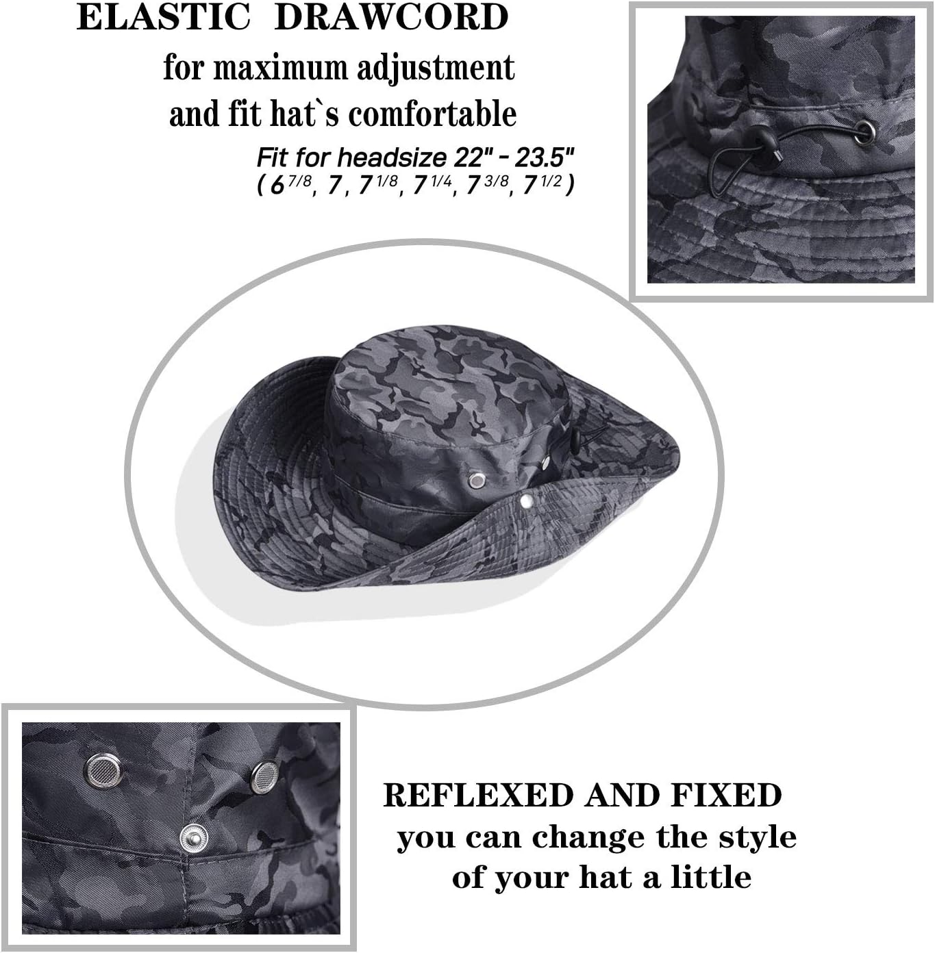 KOOLSOLY Breathable Wide Brim Boonie Hat Outdoor Waterproof UPF 50+ Sun Protection Mesh Safari Sun hat for Travel Fishing : Clothing