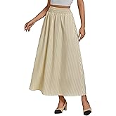 luvamia Striped Skirts for Women Maxi Long Flowy Trendy Smocked Elastic Waist Summer Beach Vacation Skirt with Pockets